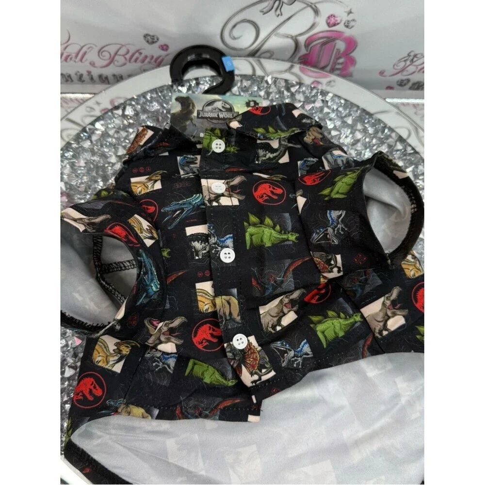 Jurassic World Pet shirt Button-Up Shirt - Black with Multicolor Dino Print